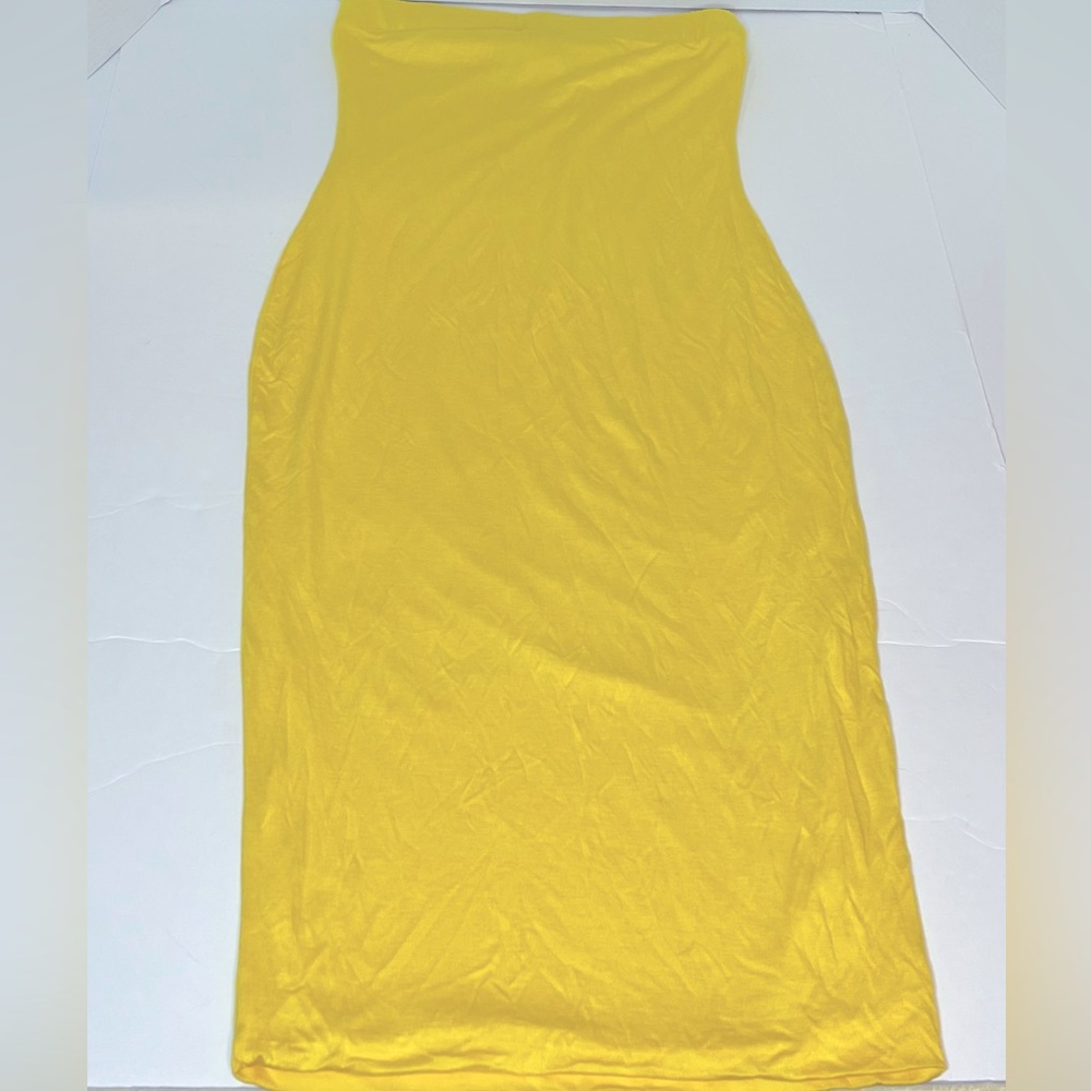 MOA Collection Butter Yellow Slim Fit Bodycon  Elastic Tube Midi Dress Small NEW
